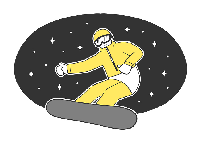 Clip art of man snowboarding on the slope during night skiing