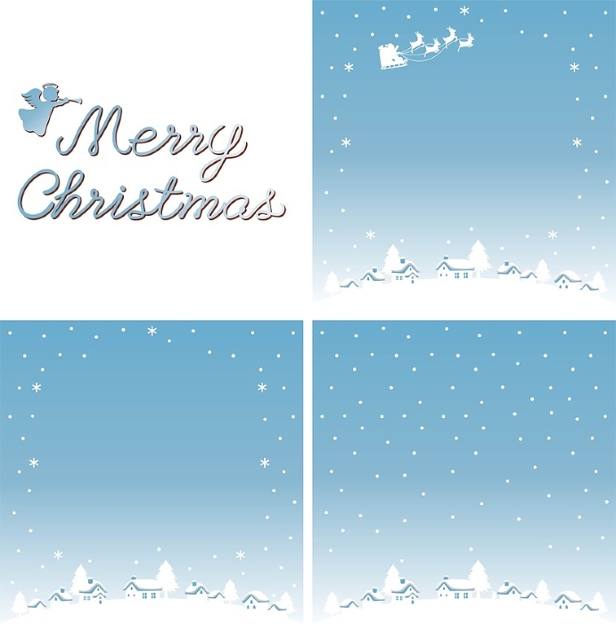 frame background Christmas Santa Claus night sky cityscape silhouette logo illustration set
