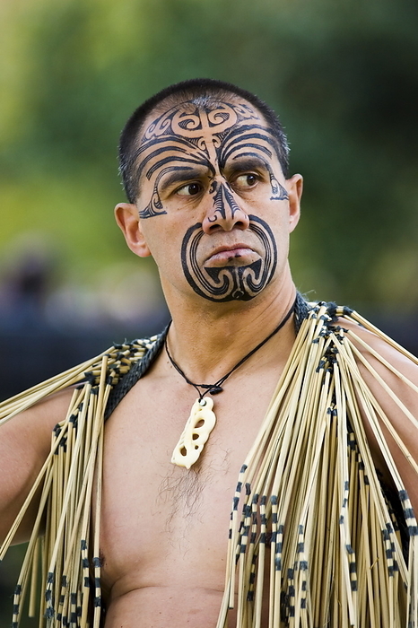 Traditional tattoos on face of Maori warrior Traditional tattoos on face of Maori warrior, by Tim Graham