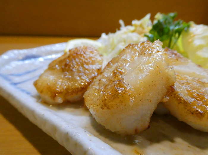 Photo of butter-roasted scallops with a whole lot of crunchy goodness.