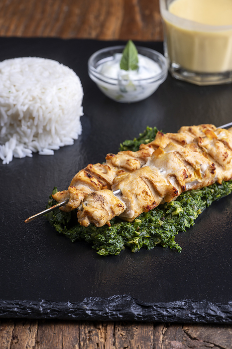 Indian chicken skewer with spinach Indian chicken skewer with spinach, by Zoonar Bernd Juergen