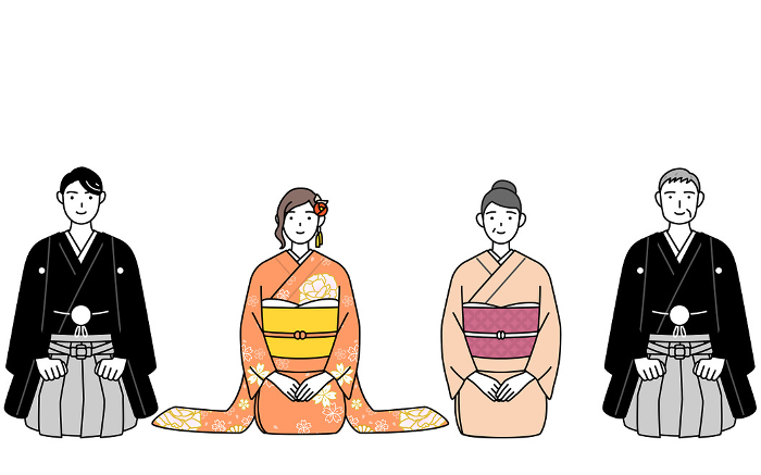 Kimono-clad family greeting the New Year
