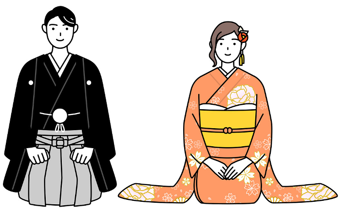 Kimono-clad couple greeting the New Year