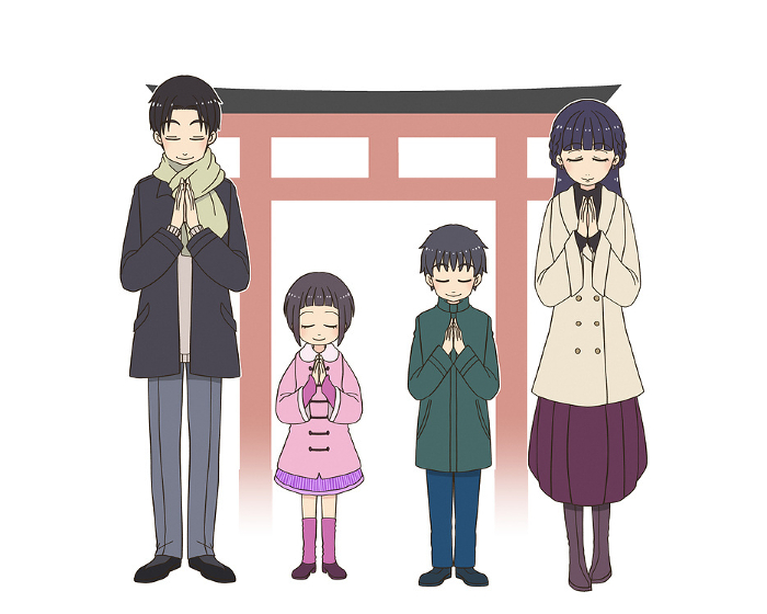 Families paying their first visit to a shrine for Hatsumode