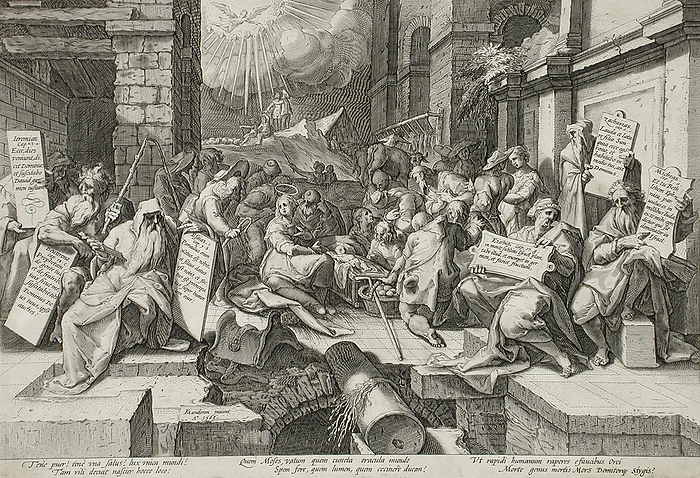 The Adoration of the Shepherds with Six Prophets, 1588. Creator: Jacob Matham. The Adoration of the Shepherds with Six Prophets, 1588.  Creator: Jacob Matham.