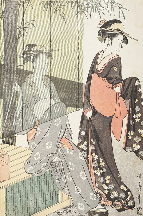 Women Stretching Silk  image 3 of 3 , between circa 1797 and circa 1798. Creator: Kitagawa Utamaro. Women Stretching Silk  image 3 of 3 , between circa 1797 and circa 1798.  Creator: Kitagawa Utamaro.
