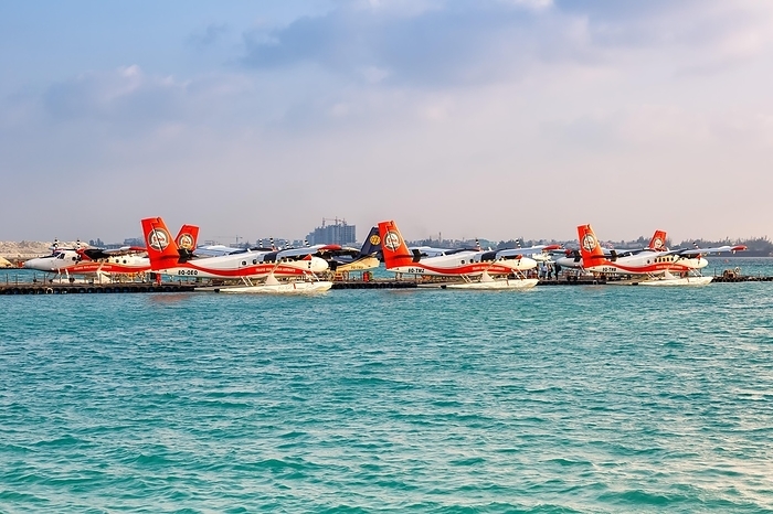 De Havilland Canada Twin Otter seaplanes of TMA, Trans Maldivian Airways at Male Airport, Maldives, Asia, by Markus Mainka