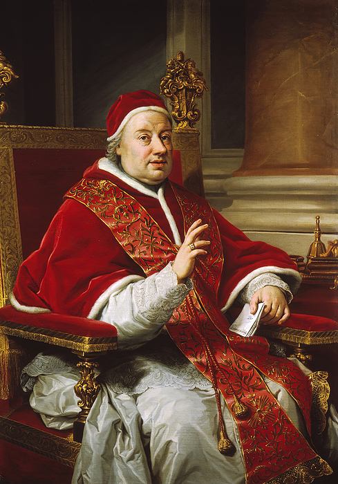 Portrait of Pope Clement XIII, 1759. Creator: Anton Raphael Mengs. Portrait of Pope Clement XIII, 1759. Clement XIII was of the Venetian Rezzonico family and reigned as pope from 1758 to 1769. Mengs did several versions of Clement s portrait, and this one was probably carried out for Apostolic Vicar Domenico Rossi, whose name appears on the letter held by the pope. For centuries, the blessing gesture directed to the viewer had been common in images of Christ s representative on earth. Creator: Anton Raphael Mengs.