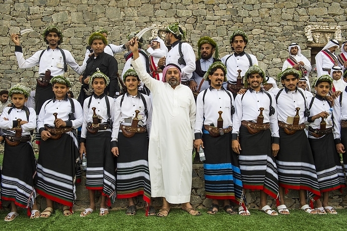 Colourful dressed traditional men, Al Janadriyah Festival, Riadh, Saudi Arabia, Asia, by Michael Runkel
