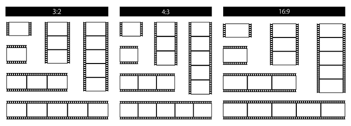 Vector illustration set of black and white film-style frames