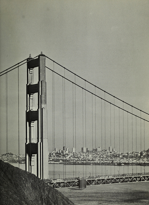 Golden Gate Bridge under construction, 1937 Side view of the Golden Gate Bridge under construction, San Francisco, USA. From the report of the Chief Engineer to the Board of Directors of the Golden Gate Bridge and Highway District, California, September, 1937., by PHOTOSTOCK ISRAEL SCIENCE PHOTO LIBRARY