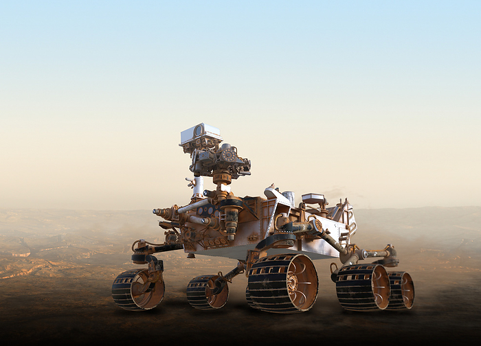 Perseverance rover, illustration Perseverance rover, illustration. This rover was designed to explore the Jezero crater on Mars as part of NASA s Mars 2020 mission. It successfully landed on Mars on February 18 2021., by VICTOR HABBICK VISIONS SCIENCE PHOTO LIBRARY