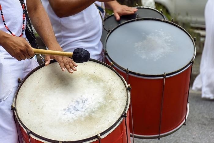 Drums being played in the streets of the city of Belo Horizonte during a samba performance at the Brazilian street carnival, Brasil, by Fred Pinheiro