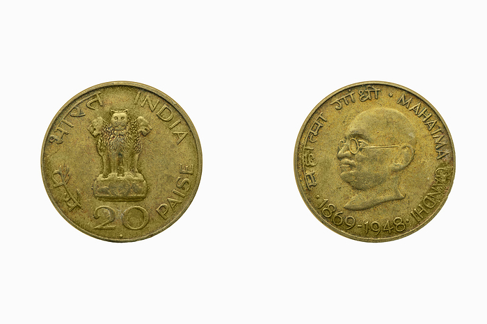 20 paise with Mahatma Gandhi, front and back, by Zoonar/RealityImages