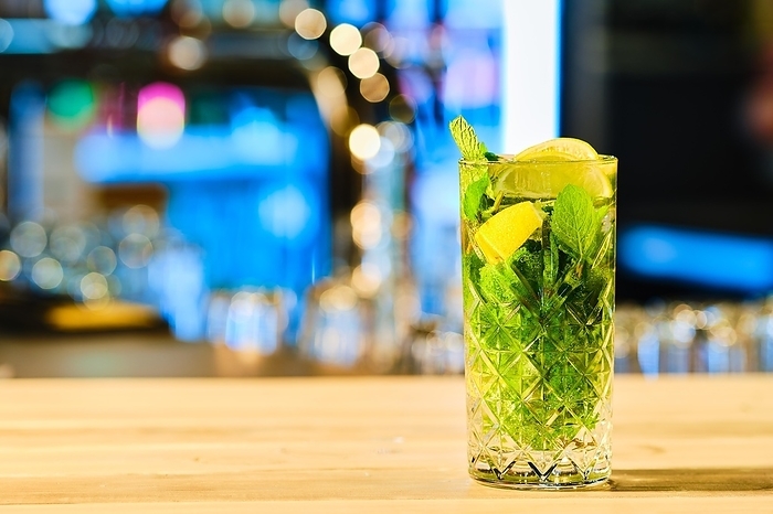 Classic cold cocktail mojito (soft focus photo with shallow depth of field)
