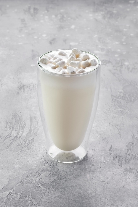 Milkshake with vegetable whipped cream foam, marshmallow and caramel