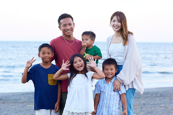 Japanese family on the beach