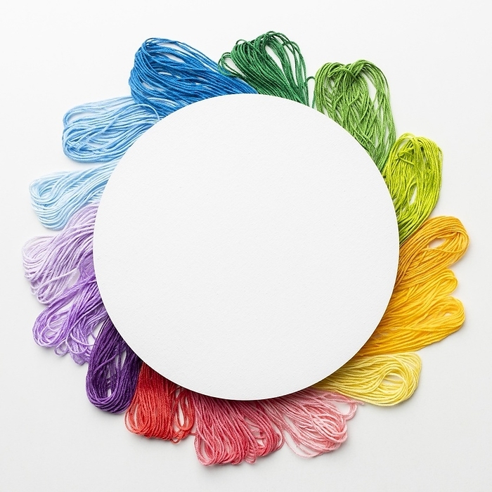Circular frame with colorful thread