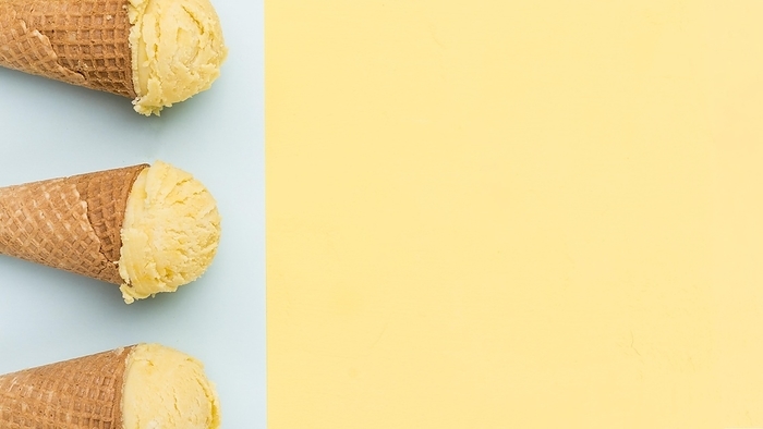 Ice cream cones different color background