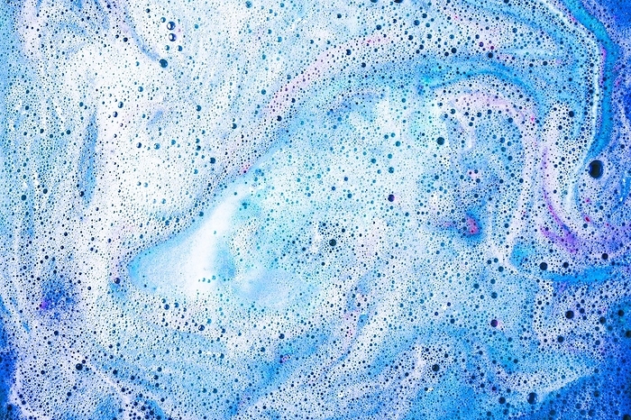 Blue white dissolve bath bomb water