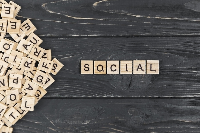 Social word wooden background