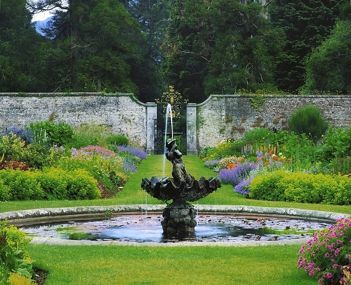Ireland Fountain   Double Herbaceous Border, Powerscourt Gardens, Co Wicklow, Ireland, by The Irish Image Collection   Design Pics