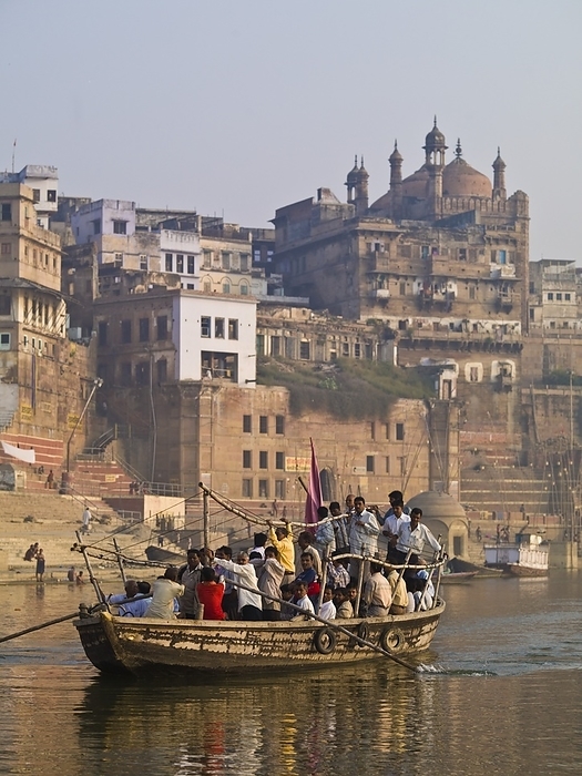 India Boat Full Of People On The River  The Ganges,Varanasi,India, by Keith Levit   Design Pics
