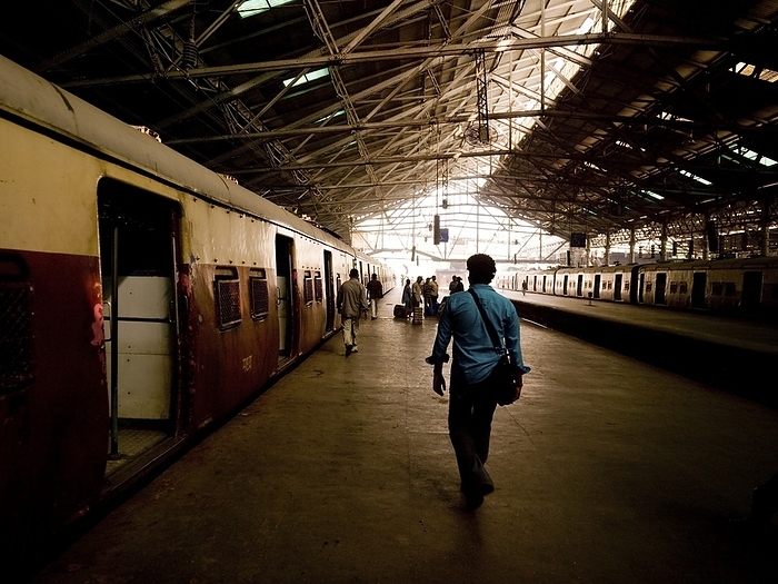 India Passengers And Trains In A Train Station  Mumbai,India, by Keith Levit   Design Pics