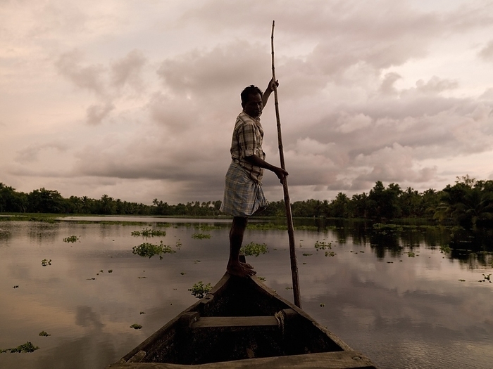 India Man Punts Down Alleppey Backwaters  Alleppey,Karala,India, by Keith Levit   Design Pics