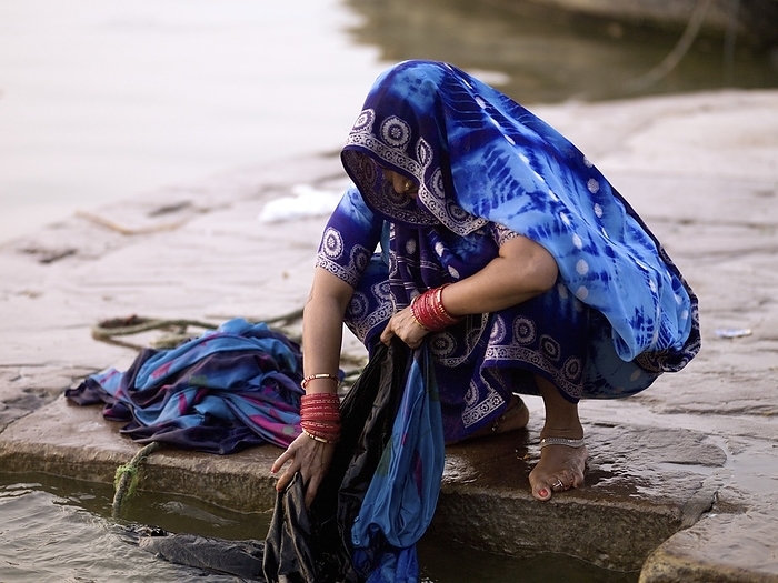 India Woman Washing Her Clothes In The Ganges  Ganges River,Varanasi,India, by Keith Levit   Design Pics