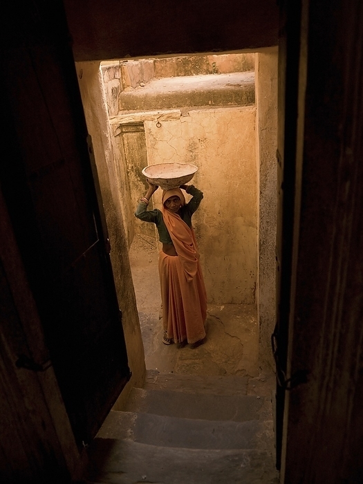 India Portrait Of Woman Carrying Bowl On Top Of Her Head  Amber Fort,Jaipur,India, by Keith Levit   Design Pics