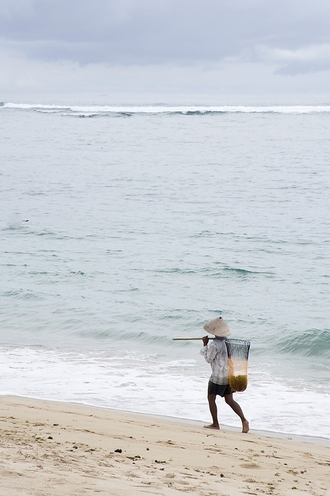 Indonesia Person Walking On Beach With Fishing Net  Bali,Indonesia, by Keith Levit   Design Pics