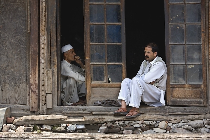 India Two Men Sitting In Doorway  Srinagar, Kashmir, India, by Matt Brandon   Design Pics