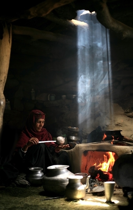 India Woman Cooking By The Fire  Kolahoi, Kashmir, India, by Matt Brandon   Design Pics