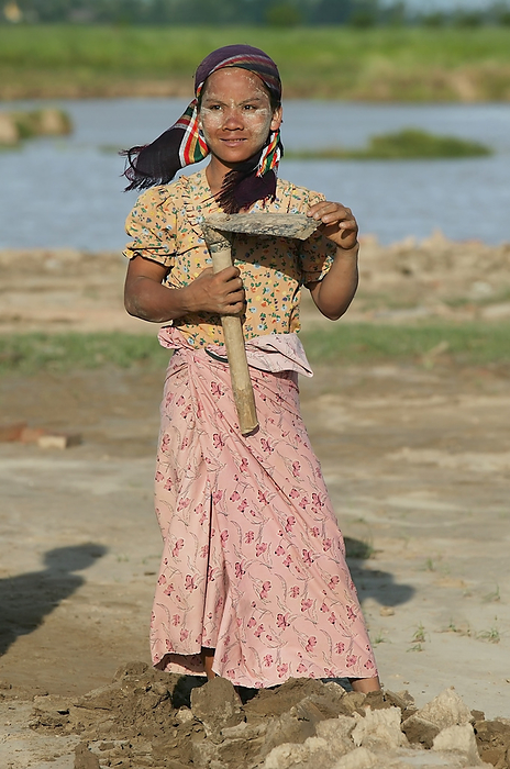 Myanmar Girl Working To Make Bricks From Clay In Myanmar  Ayeyarwady, Burma, by Jim Holmes   Design Pics