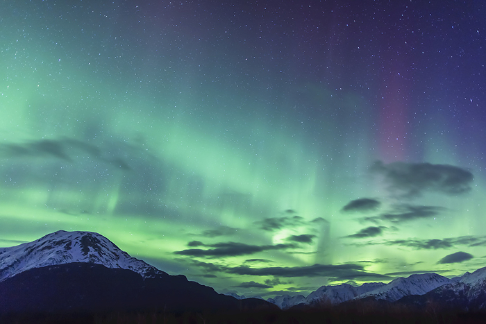 America Northern Lights Above The Chugach Mountains South Of Girdwood, Southcentral Alaska, Usa., by Kevin G. Smith   Design Pics