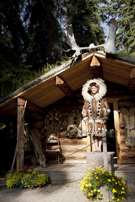 India Alaskan Native Indian Guide Modeling A Fur Coat Outside A Cabin At An Athabascan Village On The Riverboat Discovery Tour, Fairbanks, Interior Alaska, Summer, by Lucas Payne   Design Pics