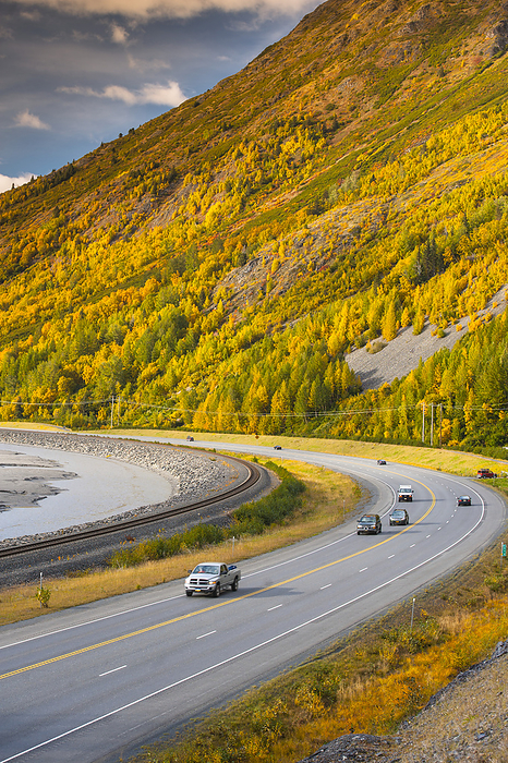 Traffic On The Seward Highway Along Turnagain Arm Section Of The Cook Inlet On A Fall Day In South Central Alaska, Hdr, by Michael Jones / Design Pics