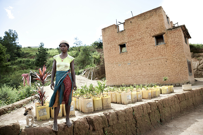 Madagascar Young Woman In Front Of Her House And Container Gardening  Madagascar, by Jean Desy   Design Pics