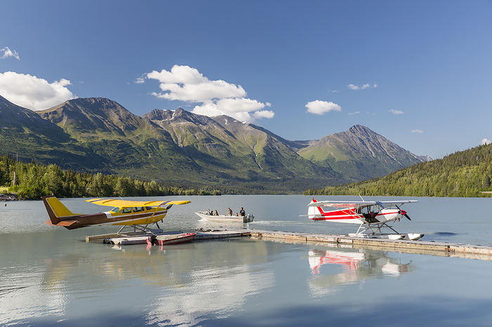 America Two Float Planes Docked At The Trail Lake Float Plane Base On A Clear Day, The Kenai Mountains In The Background, Kenai Penninsula, Southcentral Alaska, USA, Summer, by Kevin G. Smith   Design Pics