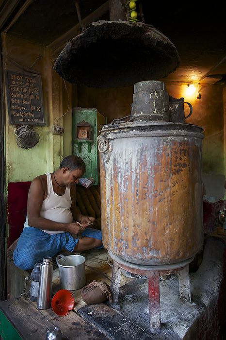 India Indian Chai Wallah With Cauldron Of Tea, by Chris Caldicott   Design Pics