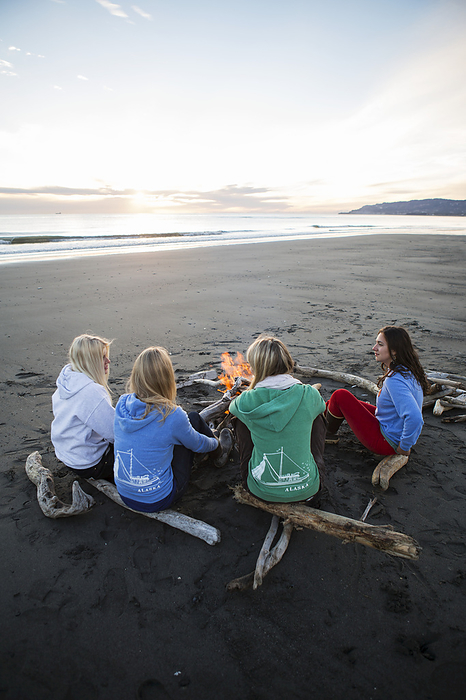 America Group of friends hanging out on the Homer beach, Kachemak Bay, South central Alaska  Homer, Alaska, United States of America, by Scott Dickerson   Design Pics