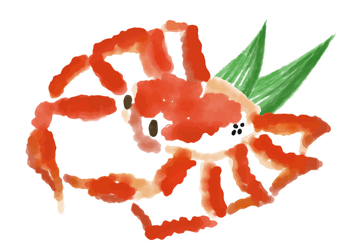 Watercolor style hand drawing of crab (with bamboo leaves)