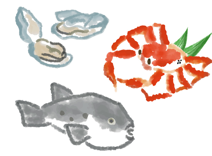 Watercolor style hand-drawn illustration of taste of winter, seafood