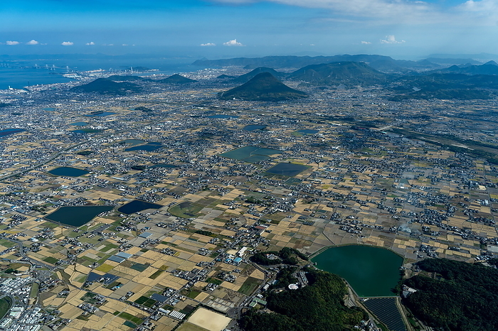 Mt. Iino (Sanuki Fuji) and Seto Inland Sea from Sanuki Plain