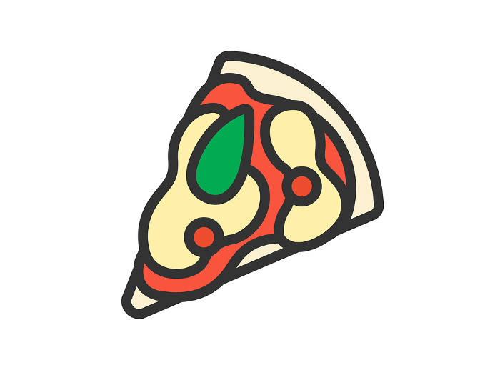 Illustration of cut, pizza icon (line drawing color)