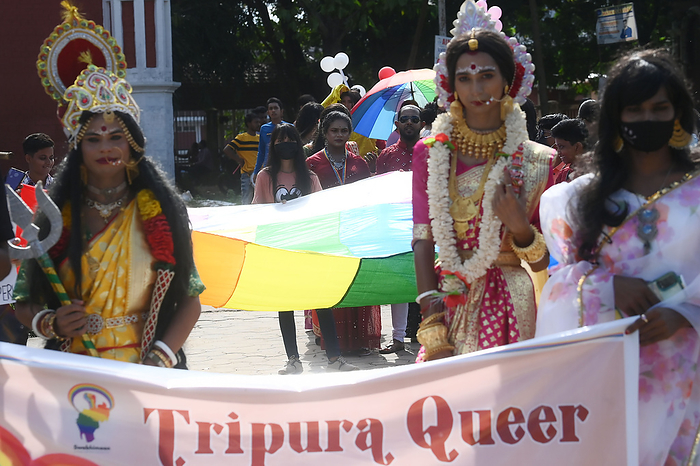 LGBTQ activists in Tripura, India held a  Pride Walk  in Agartala city. Agartala, India. November 19th 2023. LGBTQ activists in Tripura held a  Pride Walk  in Agartala city. The colourful procession included people from the LGBTQ community holding pride flags, placards and dancing in the streets as they created awareness about the LGBTQ community..