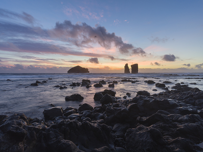 Sunset over the sea stacks of Mosteiros on Sao Miguel Island,Azores Islands, Portugal, Atlantic, Europe Sunset over the sea stacks of Mosteiros on Sao Miguel Island,Azores Islands, Portugal, Atlantic, Europe, by Francesco Fanti