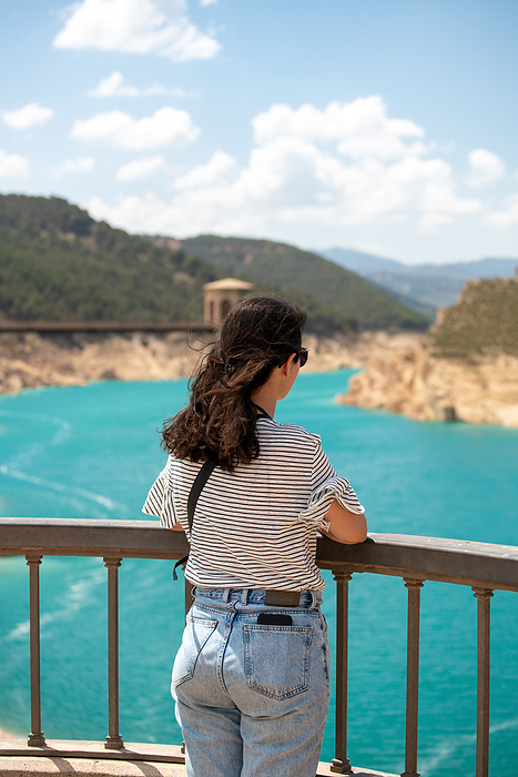 Woman looking at Francisco Abellan Reservoir, Granada, Andalusia, Spain, Europe Woman looking at Francisco Abellan Reservoir, Granada, Andalusia, Spain, Europe, by Luis Pina