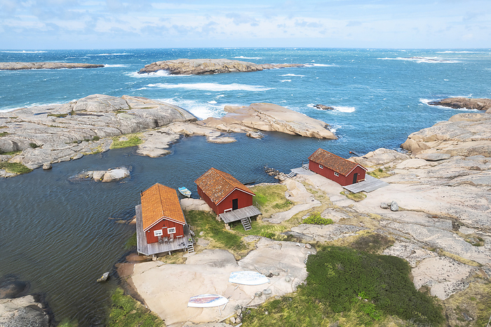 Lonely wooden red cottages on a rocky coast, Bohuslan, Vastra Gotaland, West Sweden, Scandinavia, Europe Lonely wooden red cottages on a rocky coast, Bohuslan, Vastra Gotaland, West Sweden, Scandinavia, Europe, by Paolo Graziosi